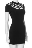 Sexy Solid Hollowed Out Patchwork O Neck Wrapped Skirt Dresses