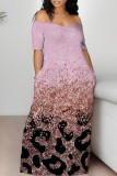 Casual Gradient Geometric Print Contrast Off the Shoulder Printed Dresses
