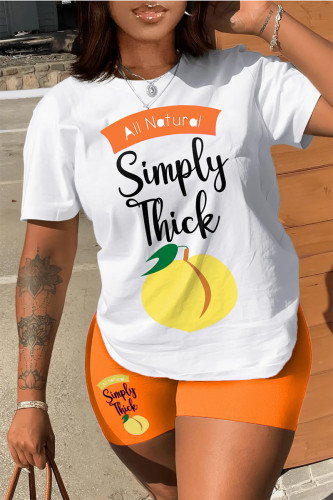 Casual Print Patchwork O Neck Short Sleeve Two Pieces