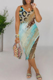 Casual Geometric Print Leopard V Neck Printed Dresses