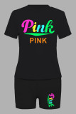 Casual Print Patchwork O Neck Short Sleeve Two Pieces