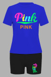 Casual Print Patchwork O Neck Short Sleeve Two Pieces