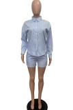 Casual Striped Patchwork Turndown Collar Long Sleeve Two Pieces