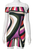 Street Print Patchwork Off the Shoulder Skinny Rompers