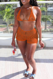 Sexy Solid Bandage See-through Backless Swimwears (Without Paddings)