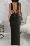 Elegant Solid Patchwork V Neck Sleeveless Two Pieces