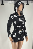 Casual Street Print Patchwork Frenulum Zipper Hooded Collar Long Sleeve Two Pieces