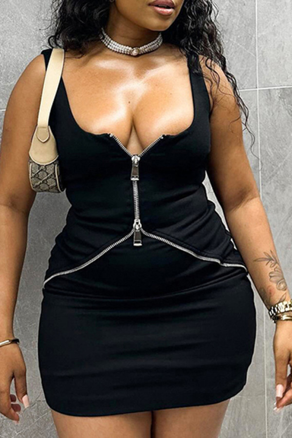 Sexy Solid Patchwork Backless Zipper U Neck Sheath Dresses