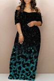 Casual Gradient Geometric Print Contrast Off the Shoulder Printed Dresses