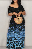Casual Gradient Geometric Print Contrast Off the Shoulder Printed Dresses