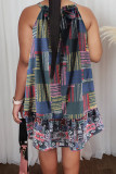 Sexy Print Bandage Patchwork Halter Straight Dresses