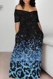 Casual Gradient Geometric Print Contrast Off the Shoulder Printed Dresses
