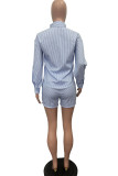 Casual Striped Patchwork Turndown Collar Long Sleeve Two Pieces