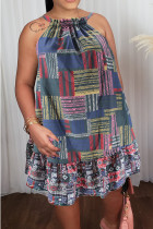 Sexy Print Bandage Patchwork Halter Straight Dresses
