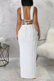Elegant Solid Patchwork V Neck Sleeveless Two Pieces