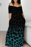 Casual Gradient Geometric Print Contrast Off the Shoulder Printed Dresses