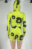 Casual Street Print Patchwork Frenulum Zipper Hooded Collar Long Sleeve Two Pieces