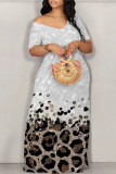 Casual Gradient Geometric Print Contrast Off the Shoulder Printed Dresses