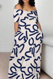 Casual Print Backless Off Shoulder Long Dresses