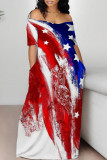 Casual Mixed Printing Letter American Flag Flowers Off the Shoulder Printed Dresses