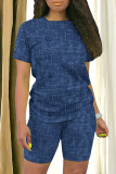 Casual Print Patchwork O Neck Short Sleeve Two Pieces