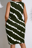 Elegant Striped Bandage Patchwork U Neck Straight Plus Size Dresses