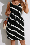Elegant Striped Bandage Patchwork U Neck Straight Plus Size Dresses