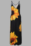 Elegant Print Patchwork Backless Spaghetti Strap Sling Dresses