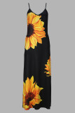 Elegant Print Patchwork Backless Spaghetti Strap Sling Dresses