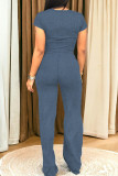Casual Patchwork O Neck Short Sleeve Two Pieces
