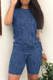 Casual Print Patchwork O Neck Short Sleeve Two Pieces