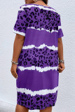 Daily Striped Print Patchwork O Neck Straight Plus Size Dresses