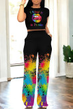Casual Gradient Print Geometric Print Camouflage Print Pocket O Neck Short Sleeve Two Pieces