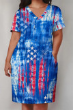 Casual The stars American Flag Heart Shaped Print Pocket V Neck Printed Plus Size Dresses