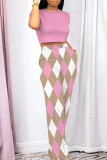 Casual Gradient Print Geometric Print Camouflage Print Pocket O Neck Short Sleeve Two Pieces