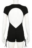 Sexy Solid Color Hollow Out Backless Patchwork Belted V Neck Skinny Rompers