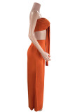 Casual Solid Color Patchwork Belted Strapless Sleeveless Two Pieces