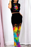 Casual Gradient Print Geometric Print Camouflage Print Pocket O Neck Short Sleeve Two Pieces