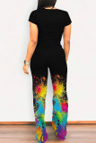 Casual Gradient Print Geometric Print Camouflage Print Pocket O Neck Short Sleeve Two Pieces