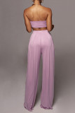 Casual Solid Color Patchwork Belted Strapless Sleeveless Two Pieces