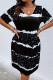Daily Striped Print Patchwork O Neck Straight Plus Size Dresses