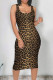 Sexy Leopard Print Patchwork U Neck Wrapped Skirt Dresses
