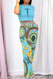 Casual Gradient Print Geometric Print Camouflage Print Pocket O Neck Short Sleeve Two Pieces