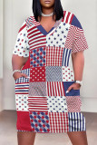 Casual The stars American Flag Heart Shaped Print Pocket V Neck Printed Plus Size Dresses