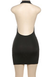 Street Solid Color Backless Patchwork V Neck Wrapped Skirt Dresses