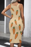 Street Print Patchwork U Neck Wrapped Skirt Dresses
