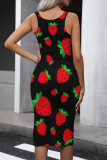 Street Print Patchwork U Neck Wrapped Skirt Dresses