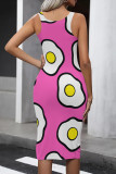 Street Print Patchwork U Neck Wrapped Skirt Dresses