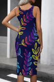 Street Print Patchwork U Neck Wrapped Skirt Dresses