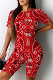 Casual Print Patchwork O Neck Short Sleeve Two Pieces